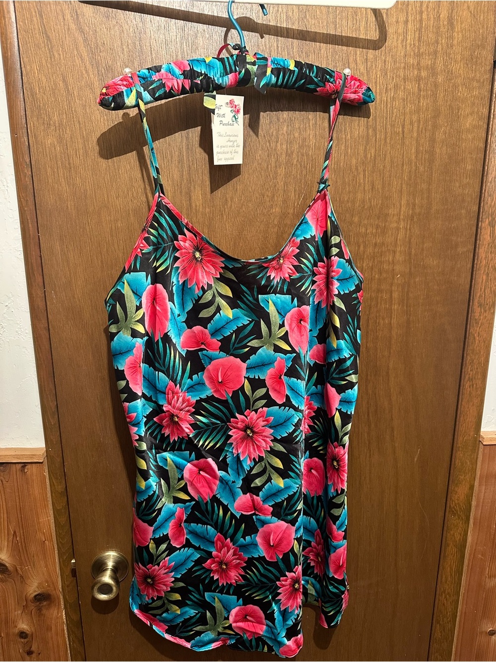 Vintage Nightgown Tropical Floral in Black, Pink & Teal